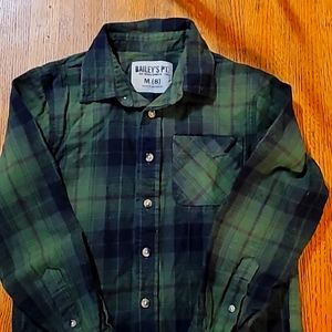 Boys green plaid flannel shirt, size 8